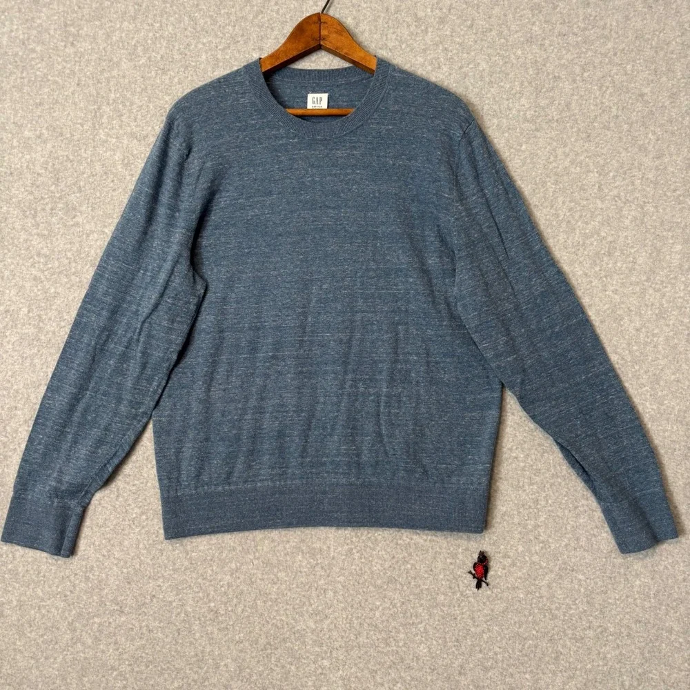 Gap For Good Men's Large Crewneck Sweater Heathered Blue Marl Knit Academia - Picture 1 of 6